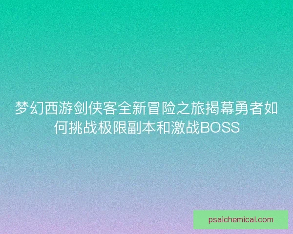梦幻西游剑侠客全新冒险之旅揭幕勇者如何挑战极限副本和激战BOSS
